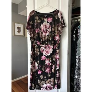 Connected Apparel NWT Floral Midi Dress Womens Plus Size 22W sheer overlay top